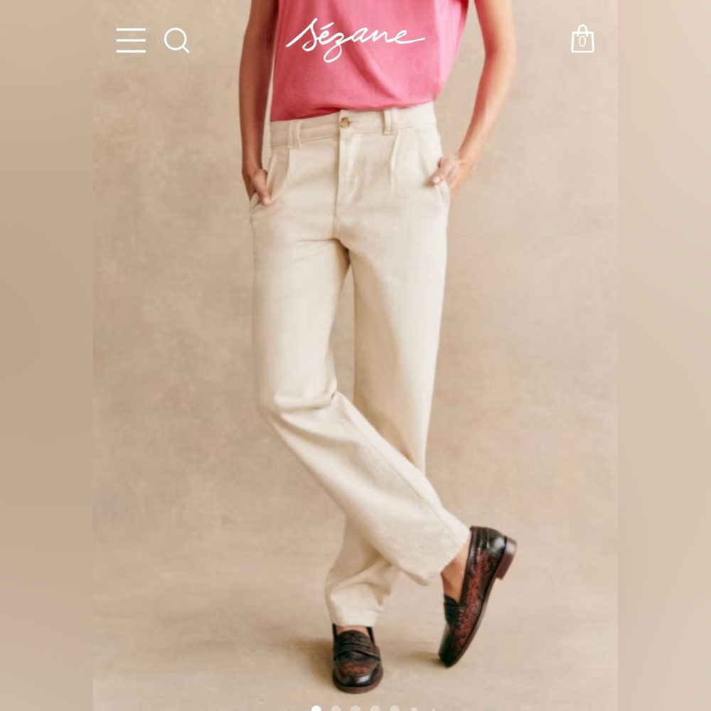 SÉZANE Manu Trouser Jeans Denim Mottled Ecru Ivory High Rise Organic French